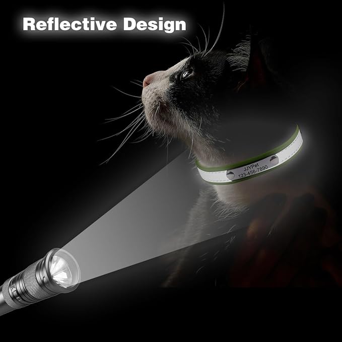 Personalized Reflective Cat Collars with Name Tag and Plated,Engraved Custom Cat Collar with Name and Phone,Kitten Collar with Safety Buckle Adjustable for Cats and Kitten(Brown)