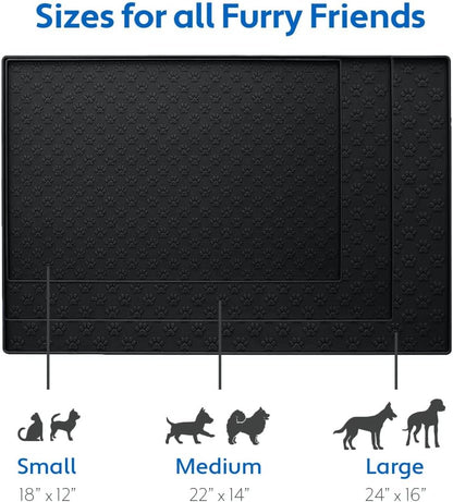 MIGHTY MONKEY 100% Waterproof Dog Food Mat, Raised Edges Silicone Pet Feeding Placemat for Cat, Dogs, Pet Bowls, High Lipped Tray Prevents Water Spills, Food on Floor, Dishwasher Safe, 24x16, Black