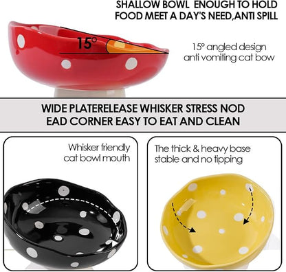 Ceramic Elevated Cat Bowls, Tilted Raised Pet Dish Anti Vomit Kitten Bowl for Indoor Cats, Whisker Friendly Pet Food and Water Bowl for Kitten, Cat, Puppies, Dishwasher Safe (Yellow) | Elevated, Ceramic, Whisker Friendly, Wide Opening, Anti Vomitin,Cut...