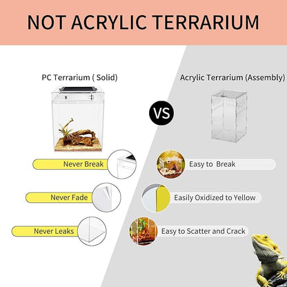 Reptileg Growth Reptile PC Terrarium, 8''x 8''x 11'' with Top Sliding Door Screen Ventilation Tarantula Enclosure for Snake, Frog,Insect,Tarantula,Hermit Crab，Spider,Iguana,Tortoise,Bearded Dragon