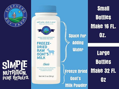 Shepherd Boy Farms Freeze Dried Raw Goats Milk with Probiotics for Dogs & Cats (Super Fruits), Organic USA Fruits, Digestible Goat Milk Powder, Raw Nutrition, High Protein Food Topper - Makes 16 FL Oz