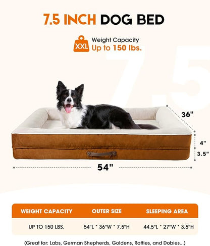 Upvilla Orthopedic Dog Bed XXL, Four-Sided Dog Sofa, Washable Cover, Brown | Removable Waterproof Dog Bed Cover, Egg-Crate Orthopedic Foam, Built-In Carry Handle, Indoor Large Pet Beds, Cat Beds