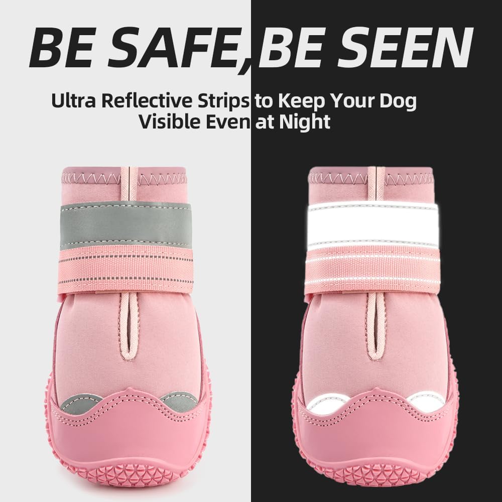Dog Shoes for Large Dogs, Medium Dog Boots & Paw Protectors for Hardwood Floors, Outdoor Dog Booties for Hot Pavement Winter Snow Hiking, Waterproof Dog Shoes with Reflective Strips Size 7