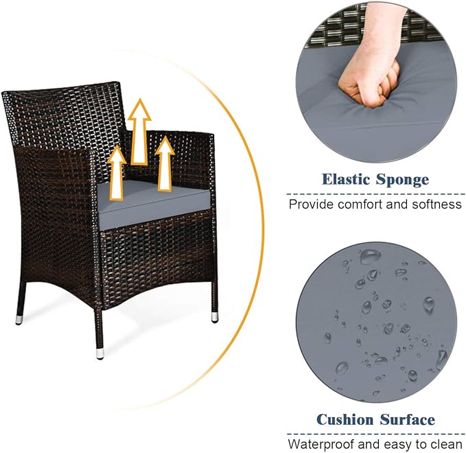Goplus 4-Piece Rattan Patio Set, Outdoor/Indoor Wicker Conversation Set for Pool, Backyard, Lawn, Wicker Chairs and Sofa with Soft Cushion, Rattan Furniture with Tempered Glass Coffee Table