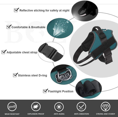 Bolux Dog Harness, No-Pull Reflective Dog Vest, Breathable Adjustable Pet Harness with Handle for Outdoor Walking - No More Pulling, Tugging or Choking (Turquoise, M)