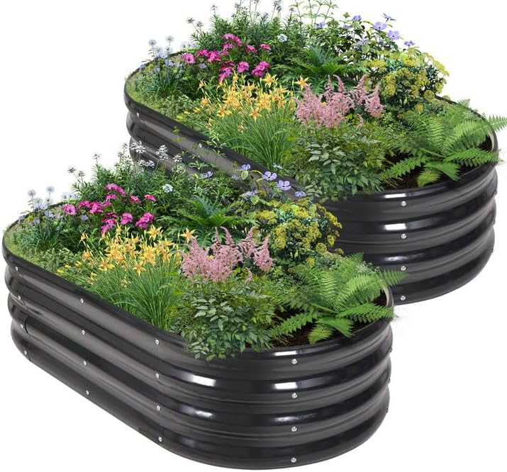 Galvanized Raised Garden Bed Outdoor - 4x2x1FT (2 Pack) Metal Garden Planter Box with Safety Edging and Gloves, Raised Bed for Gardening Vegetables Fruits and Flowers - Grey