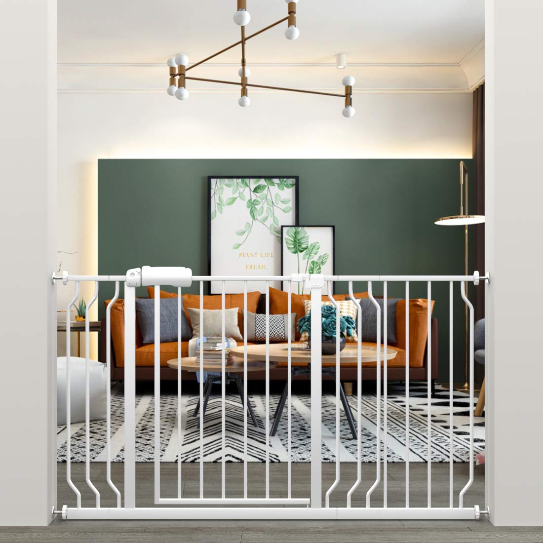 ALLAIBB Extra Wide Pressure Mounted Baby Gate Walk Through Child Kids Safety Toddler Tension White Long Large Pet Dog Gates with Extension for doorways Kitchen (52.76-57.48"/134-146cm)