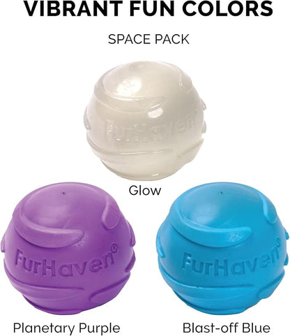 Furhaven 3-Pack 2.5" Squeaky Ball Dog Toys for Small/Medium Dogs, Fits Most Standard Launchers - Fetch 'N Fun TPR Squeaky Ball Toy Set - Space Pack, Set of 3