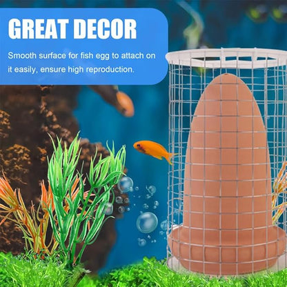 UPKOCH Ceramic Spawning Cone with Isolation Cage for Discus Angelfish, Aquarium Breeding Cave Bucket for Fish Egg Hatching Care
