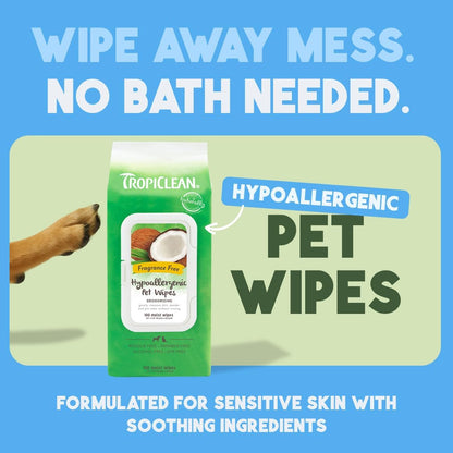 TropiClean Hypoallergenic Dog Wipes for Paws and Bottom | Fragrance Free Dog Grooming Wipes | Safe for The Face | Puppy & Cat Friendly | 400 Count