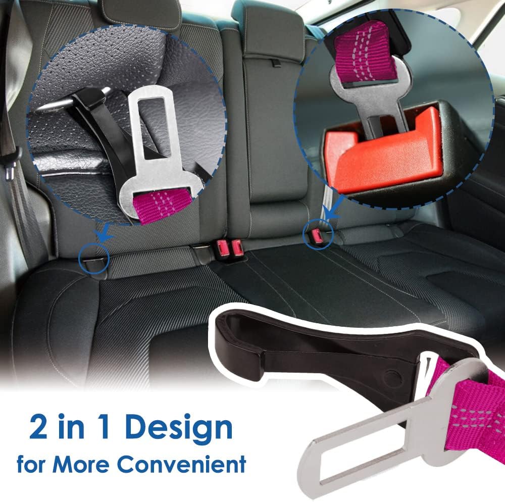 SlowTon Dog Seat Belt, Adjustable Dog Safety Belt Leash, 2 in 1 Latch Bar Attachment Dog Car Seatbelt with Elastic Nylon Bungee Buffer, Reflective Nylon Belt Tether (FU)