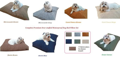 Durable Comfort Micro-Cushion Memory Foam Pet Dog Pillow Bed with Waterproof Liner + External Cover for S,M,L Dogs- Complete Set (Beige Coral Fleece, 48''x29'')