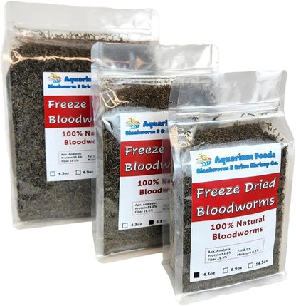 Aquatic Foods Inc. Bloodworms, Grade A Freeze Dried Bloodworms for All Tropical Fish, Cichlids, Discus, Tetras, Goldfish, Bettas, Angel Fish, Marine Fish, Carnivorous Plants…4.3oz Clear Bag