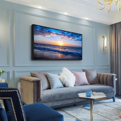 Wapluam Black Framed Wall Decor For Bedroom Large Canvas Wall Art For Living Room Office Wall Decorations Blue Ocean Wall Painting Sea Beach Seascape Pictures Fashion Artwork Hotel Room Home Decor
