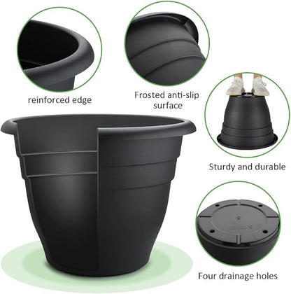 RooTrimmer 3 Pack 20 Inch Large Plant Pots for Outdoor,Heavy Duty Extra Large Deep Garden Planter with Drainage Holes,Sturdy Textured Black Flower Pot for Trees,Shrubs,Patio,Lawn