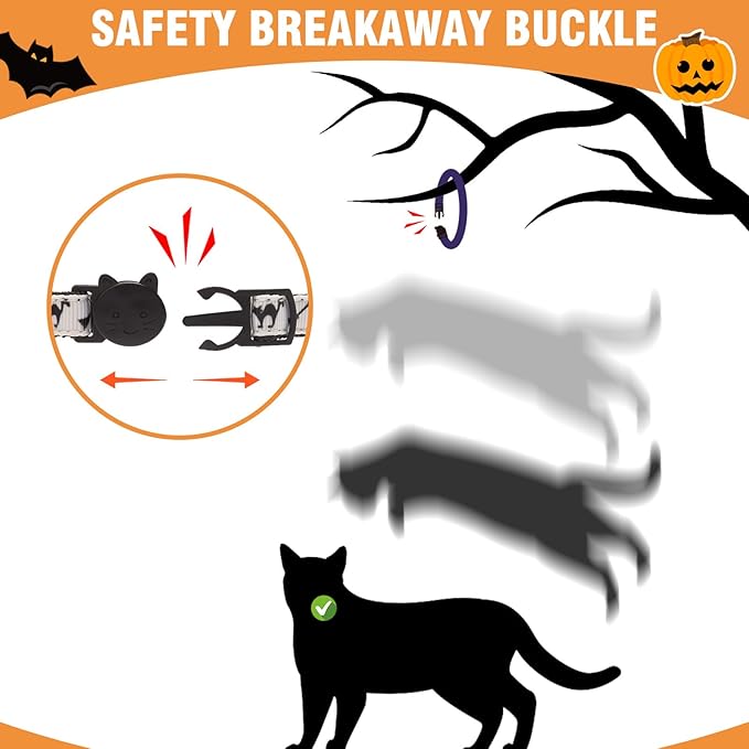 PUPTECK Halloween Cat Collar with Bell 6 Packs Breakaway - Soft Adjustable Kitten Kitty Collars for Small Pet Puppy Bunny with Safety Release Buckle