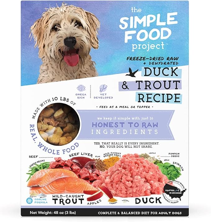 Simple Food Project - Duck & Trout Recipe - Freeze Dried Raw Food for Dogs - 48oz