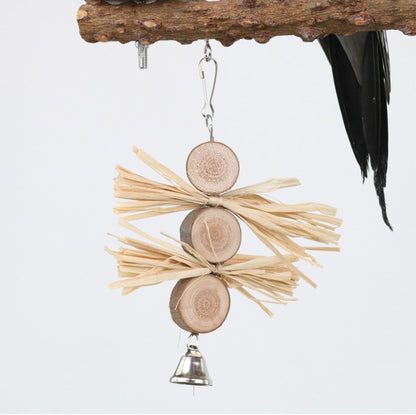 Natural Wood Parrot Stand - Ideal Toy & Accessory for Parakeets, Canaries, Cockatiels, Conure, Lovebirds - Bird Perch Stand with Removable Tray Climbing Net Chewing Toys- Perfect Pet Birds Playstand