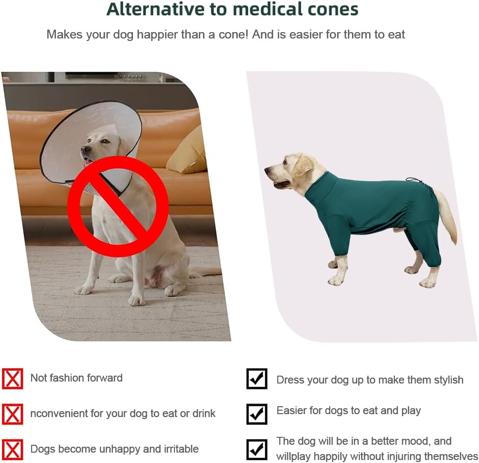 Dog Pyjamas PJS Sweater Clothes and Home Clothing Suitable for Large to Giant Breeds of Dogs, Dog Surgery Recovery Suit, Extra-Large Stretch Fabric, Four-Legged (Thin Dark Green, 6XL)