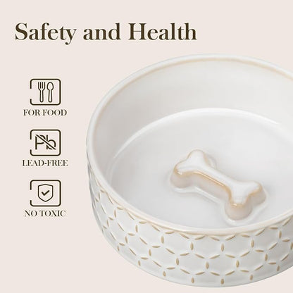 MALACASA Ceramic Dog Food Bowl, Water Dish for Small Breeds, 1.5 Cups | Honeycomb Pattern, Ceramic Pet Bowl, Food and Water Dish, Dishwasher and Microwave Safe, for Small Dogs and Cats