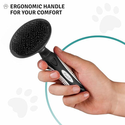 Round Bristle Pet Brush for Dogs and Cats - Soft Dog Brush for Grooming Short or Long Hair - Gentle Tool for Sensitive Skin Removes Dander, Dirt, and Detangles (Black)