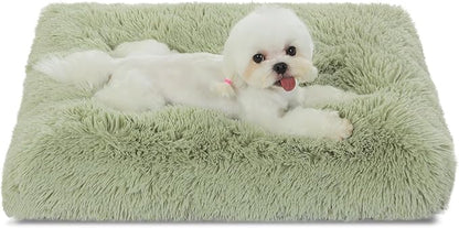 Bedfolks Waterproof Crate Bed, Plush Dog & Cat Kennel Pad with Removable Cover, Faux Fur, Washable, 17"x12", Sage Green