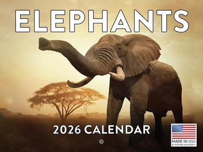 Elephant Calendar 2026 Monthly Wall Calender 12 Month Elephants For Elephant Lovers Women Men| American Made In The USA