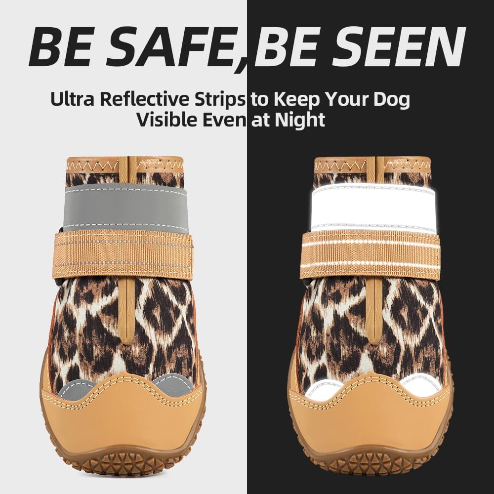 Dog Shoes for Large Dogs, Medium Dog Boots & Paw Protectors for Hardwood Floors, Outdoor Dog Booties for Hot Pavement Winter Snow Hiking, Waterproof Dog Shoes with Reflective Strips Size 3
