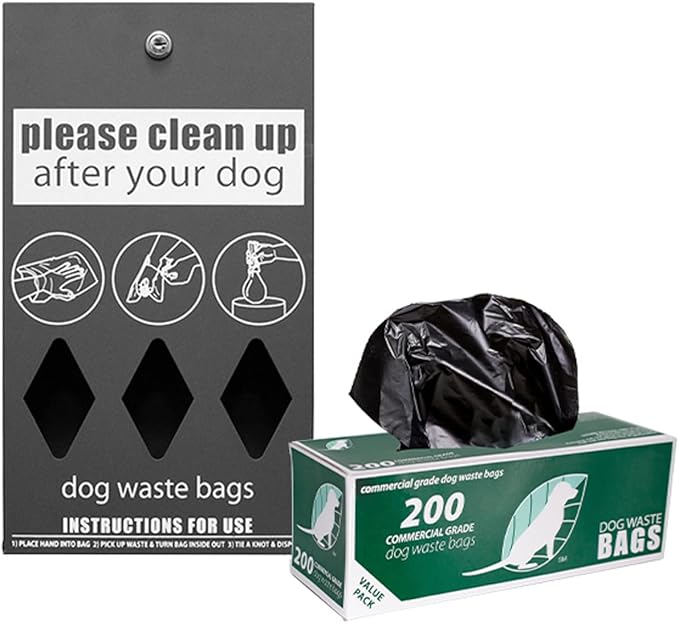 Standard Starter Dog Waste Station/Roll Bag System - 100% Rust-Free Powder-Coated Aluminum - Includes 400 dog waste bags (Matte Black)