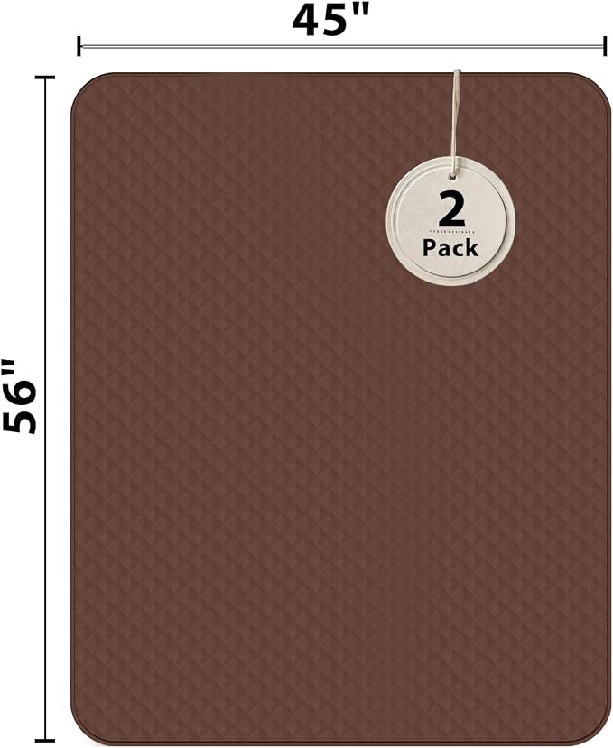 Hide Stains Washable Waterproof Bed Pads 45x56 Inch (2 Pack), Extra Large for Incontinence, Bed Wetting, and Pet Protection, Brown Ideal for Elderly, Adults, Kids and Pets