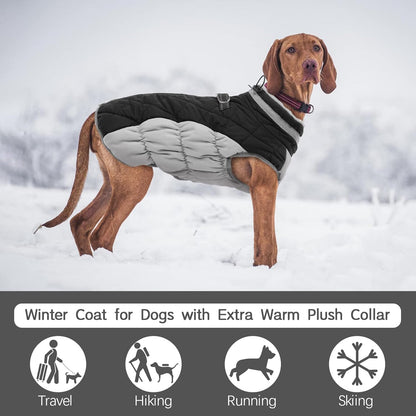 FUAMEY Dog Coat for Medium Dogs,Waterproof Dog Winter Jacket with Harness Built in Puppy Cold Weather Coats Reflective Pet Vest with Zipper Warm Fleece Dogs Snowsuit Windproof Black M