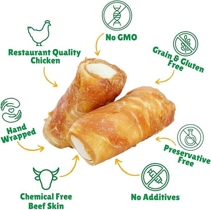 Lucky Premium Treats Chicken Wrapped Dog Treats – USA Made Raw Hide Sticks for Extra Large Size Dogs – Long Lasting, Preservative Free Dog Treats – 12 Chews