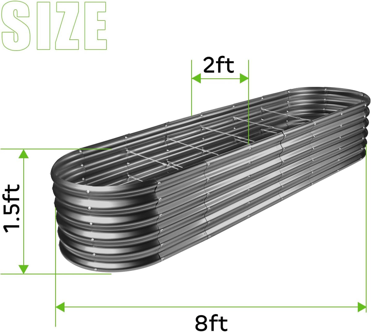 Land Guard 8×2×1.5ft Galvanized Raised Garden Bed Kit, Raised Garden Boxes Outdoor, Oval Metal Raised Garden Beds for Vegetables, Modern Grey
