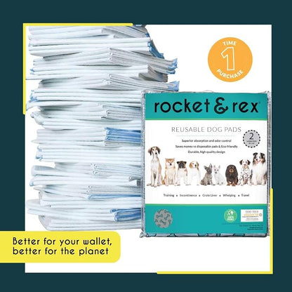 rocket & rex Washable Dog Pee Pads, Leak-Proof (Large, 30x36, 2pk) | For potty training, whelping, crate lining & more. Waterproof, Absorbent, OEKO-TEX certified, chemical-free.