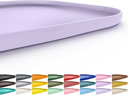 SMILOOL Waterproof Silicone Pet Food Mat with Raised Edge for Dog & Cat | 22" x 14" Non-Slip Pet Feeding Mats with Lip for Food & Water Bowl, Food Grade, Easy Cleaning, Light Purple