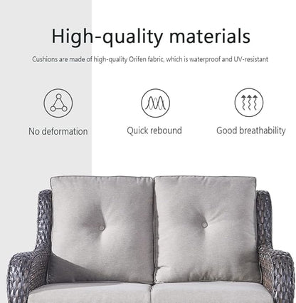 Belord Wicker Outdoor Furniture Patio Furniture Set - 6 Piece Patio Conversation Set with Swivel Rocker Chairs, Loveseat Sofa, Ottomans and Coffee Table, Gray Cushion