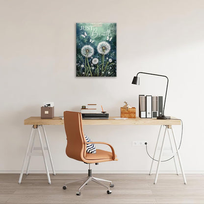 Dandelion Pictures Wall Art, Farmhouse Floral Bathroom Wall Decor, Rustic Nature Inspirational Framed Painting Butterfly White Flower Canvas Artwork for Bedroom Living Room Decorations 16"L x 12"W