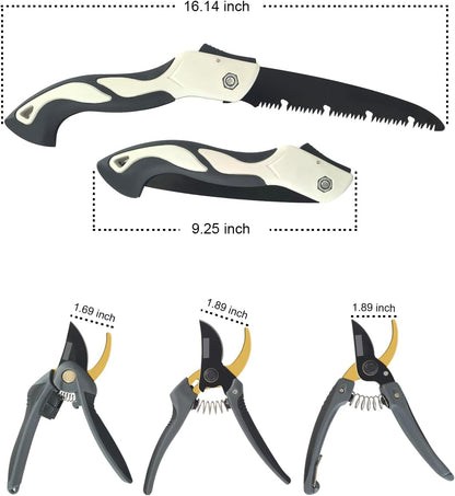 4 Piece Gardening Scissors Folding Saw and Pruner Set Sharp Hand Garden Clippers Set with Folding Pruner Saw