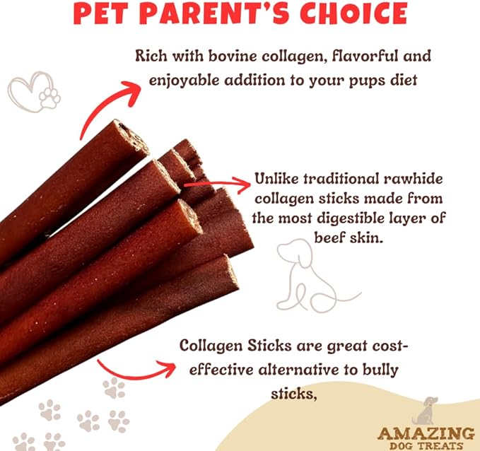 Amazing Dog Treats 12 Inch Collagen Stick - (5 Count) - Collagen Sticks for Dogs - No Hide Dog Bones