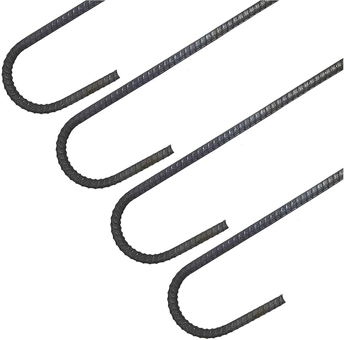 USA Made (10-Pack) 3.5" Bend : 12" Curved Steel Rebar Ground Stakes J Hook - Heavy Duty 12" Hard Soil, Fence, Landscape, Deer Fence, Tent, Camping, Irrigation etc. (Fits 3" Pipe)