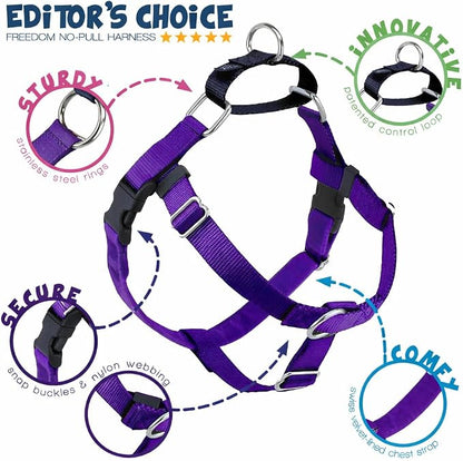 2 Hounds Design Freedom No Pull Dog Harness, Adjustable Harness, Easy Walking & Comfortable Control, Fits Small, Medium & Large Dogs, Solid Colors, Made in USA, 5/8" MD, Purple