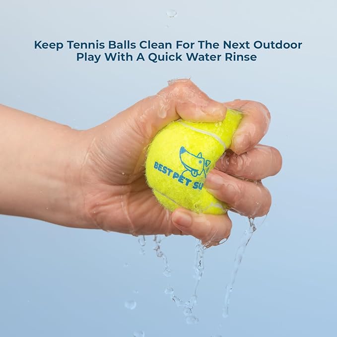 Best Pet Supplies Interactive Squeaky Dog Chew Toy, Ideal Dog Toys for Chewers, Small, Medium & Large Dogs, and Fetch Lovers - Tennis (Yellow), Large (Pack of 4)