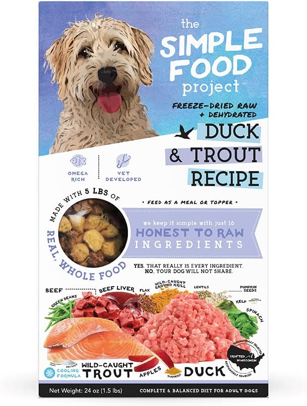 Simple Food Project - Duck & Trout Recipe - Freeze Dried Raw Food for Dogs - 24oz
