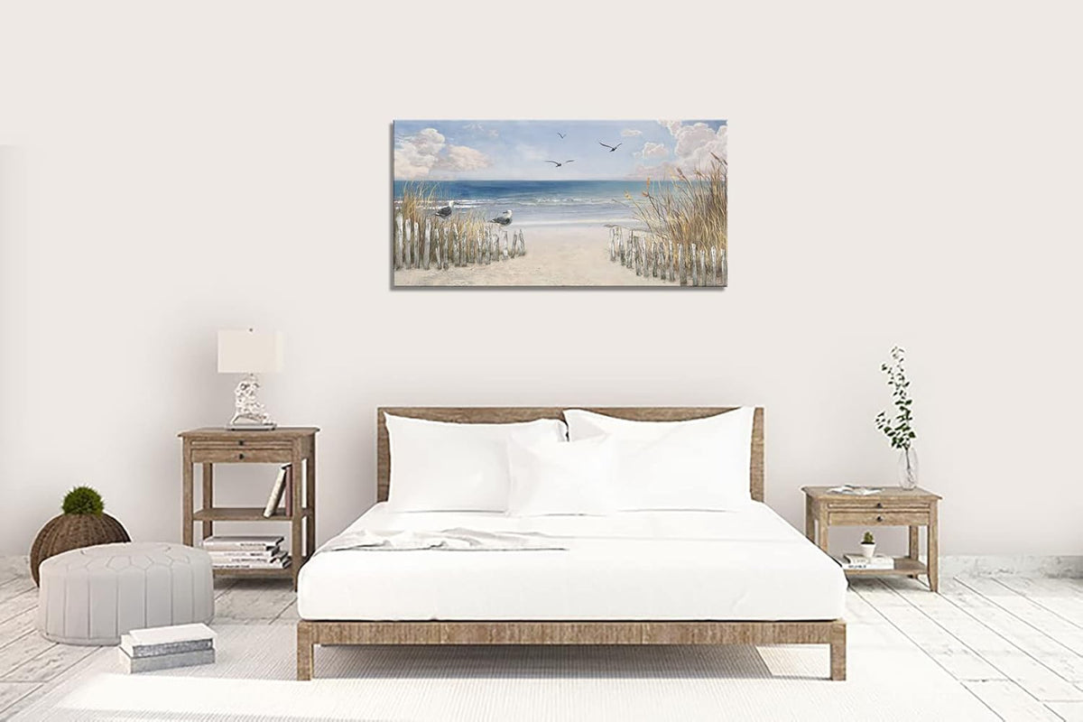 XXMWallArt FC3775 Sandy Beach Wall Art Canvas Print Wall Art Seascape Blue Print Home Decor Abstract Coastal Picture Modern Ocean Artwork for Living Room Bedroom Bathroom Office Decor