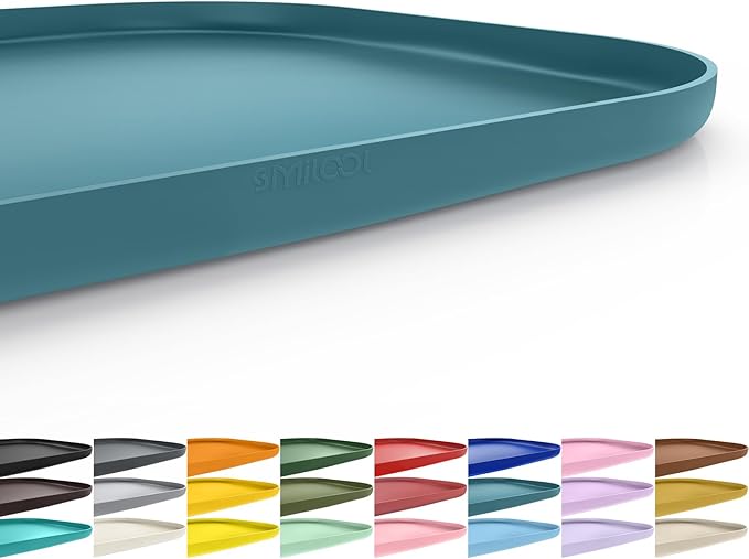 SMILOOL Waterproof Silicone Pet Food Mat with Raised Edge for Dog & Cat | 24" x 16" Non-Slip Pet Feeding Mats with Lip for Food & Water Bowl, Food Grade, Easy Cleaning, Salte Blue