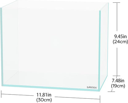 LANDEN 30N 3.2 Gallon Nano Rimless Low Iron Aquarium Tank, W11.8×D7.5×H9.4 in(30x19x24cm) 5mm Thickness with Nano Foam Leveling Mat Included