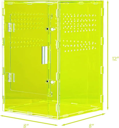 8x8x12 Reptile Enclosure Acrylic Terrarium – Cyberpunk Light Green Reptile Tank Featuring New Caledonia Rainforest Style for Geckos & Invertebrates