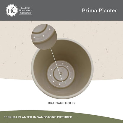 The HC Companies 8 Inch Prima Round Planter Pots with Drainage Holes and Rolled Rim, Lightweight UV-Resistant Plastic Indoor & Outdoor Planters, 4-Pack Flower Pots for Garden & Home Decor, Cappuccino