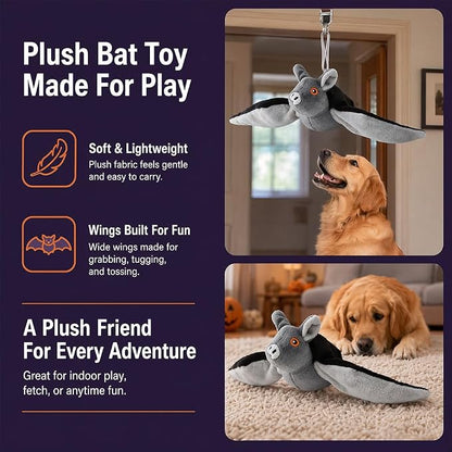 Flying Bat Dog Toy, Flapping Bat Dog Toy with Chirping Sounds, Interactive Rechargeable Flap Bat Toy for Dogs Cats, Hanging & Wand Play, 1PC
