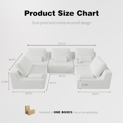 Sailret Oversized Modular Sectional Sofa, Foam-Filled Lazy Couch with Lumbar Pillow, Convertible Floor Sofa Set for Living Room Bedroom, Free Combination, Multiple Packs (1–6 Seats)